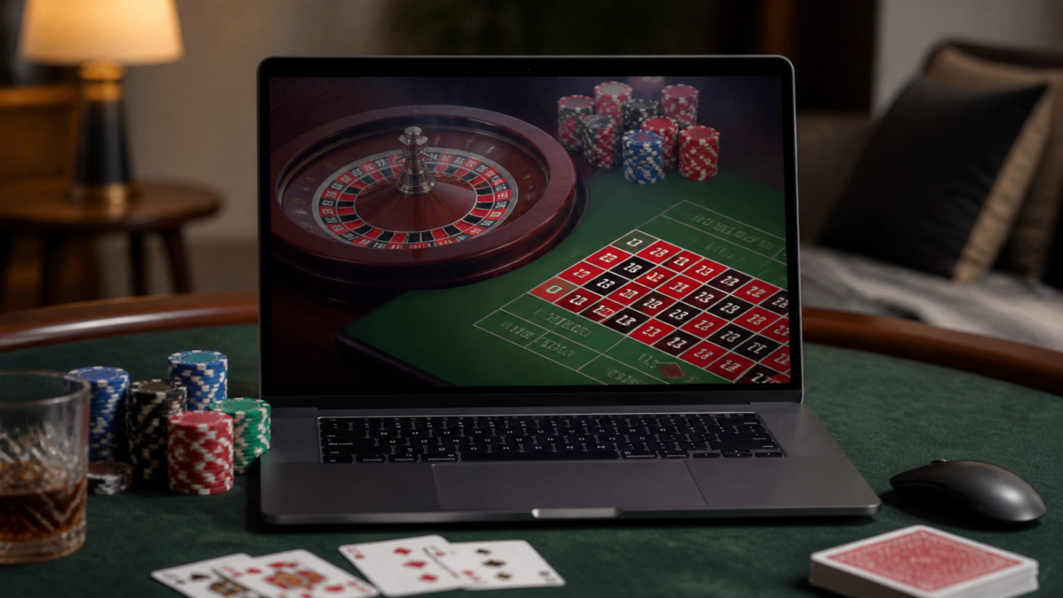 Online casino interface on a laptop showing casino games